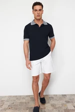 Trendyol Navy Blue Regular Cut Textured 100% Cotton Polo Neck T-shirt