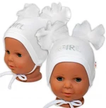 Bavlněná čepička na zavazování Baby Nellys s mašličkami Tutu - bílá, vel. 80-86 (12-18m)