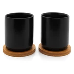 Súprava 2 čiernych keramických hrnčekov s bambusovými táckami Bredemeijer Umea, 200 ml