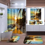 Beach Shower Curtain Waterproof Bathroom Suit Sunset Beach Printing Bath Curtain Non-Slip Floor Carpet Rug Lid Toilet Co