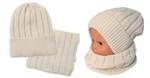 BABY NELLYS Dětská zimní nadčasová čepice + komínek , béžová, vel. 98-104 (2-4r)