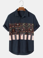 Mens 100%Cotton Matching Spliced Print All Matched Shirts