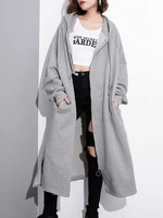 Casual Women Solid Color Zip Up Long Sleeve Split Hooded Coat