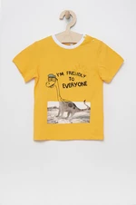 Detské bavlnené tričko Birba&Trybeyond žltá farba, s potlačou