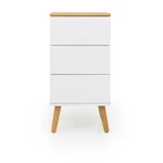 Biela skrinka s detailmi v dekore dubového dreva s 3 zásuvkami Tenzo Dot, šírka 40 cm