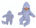 Z&amp;Z Dětský pletený overálek s kapucí + botičky, modrý, vel. 56 (1-2m)