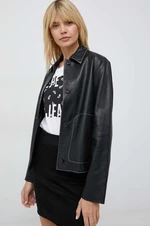 Kožená bunda PS Paul Smith dámska, čierna farba, prechodná
