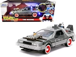 DeLorean Brushed Metal Time Machine with Lights "Back to the Future Part III" (1990) Movie "Hollywood Rides" Series 1/24 Diecast Model Car by Jada