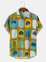 Men Geometric Plants Print Front Buttons Shirts