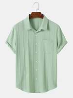 Mens Textured Chest Pocket Solid Color Daily Short Sleeve Shirts