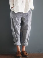 S-5XL Casual Stripe Pocket Elastic Waist Women Harem Pants