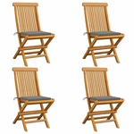Garden Chairs with Gray Cushions 4 pcs Solid Teak Wood