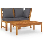 3 Piece Garden Lounge Set with Dark Gray Cushion Solid Acacia Wood