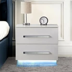 Woodyhome High Gloss LED Light Nightstand With 2 Drawers Modern Bedside Table File Cabinet Folder Bedroom Office