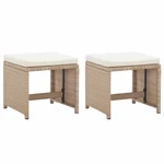 Garden Stools 2 pcs with Cushions Poly Rattan Beige