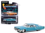 1972 Cadillac Coupe DeVille Custom Light Blue Metallic with White Interior and Graphics "California Lowriders" Series 2 1/64 Diecast Model Car by Gre