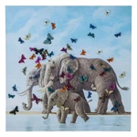 KARE DESIGN Obraz s ručními tahy Elefants with Butterflys 120×120 cm