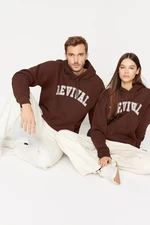 Trendyol hnědá oversize/široká bavlněná unisex mikina s kapucí