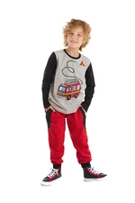 Denokids Firefighter Boys Gray T-shirt and Red Pants Suit