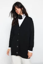 Trendyol Black Fabric on the sleeves Pleat Detail Knitwear Cardigan
