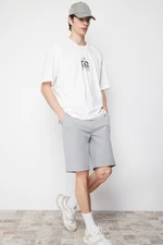 Trendyol Gray Regular/Normal Fit Textured Pique Elastic Waist Laced Shorts