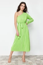 Trendyol Green Belted Midi Single Sleeve Flexible Knitted Midi Pencil Dress
