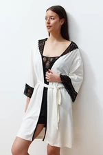 Trendyol Ecru Belted Lace Detailed Knitted Dressing Gown