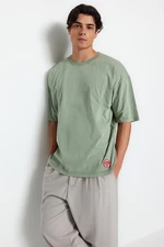 Trendyol Limited Edition Green Oversize/Wide Fit Pale Effect 100% Cotton Thick T-Shirt