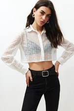 Trendyol Ecru Lace Crop Regular Regular Fit Woven Shirt