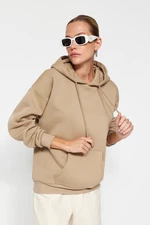 Trendyol Thick Mink, Fleece Inside Oversize/Wide Fit with a Hooded Basic Knitted Sweatshirt