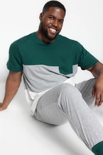 Trendyol Plus Size Emerald Green Regular Fit Comfortable Paneled Knitted Pajamas Set