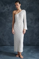 Trendyol Beige Belted Fitted Maxi Knitted Knitwear Effect One-Shoulder Beach Dress