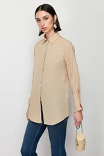 Trendyol Stone Ruffle Detail Cotton Woven Shirt