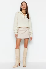 Trendyol Beige Faux Leather A-line Mini Length Woven Skirt