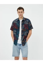 Koton Summer Shirt with Leaf Printed Short Sleeve Viscose Fabric