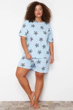 Trendyol Curve Blue Star Pattern Knitted Pajamas Set