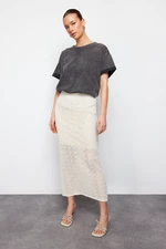 Trendyol Stone Midi Lined Openwork/Perforated Knitwear Skirt