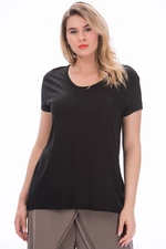 Şans Women's Plus Size Black Cotton Fabric Crewneck Basic Blouse