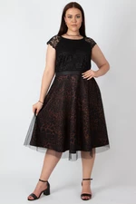 Şans Women's Black Dress with Lace Skirt on the Outside and Tulle on the Inside with Leopard Pattern Detail