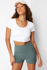 Trendyol White 2-Layer Crop Knitted Sports Top/Blouse with Pad Inside Sports Bra