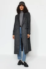 Trendyol limitovaná edícia antracitového oversize gombíkového kabáta