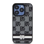 Zadní kryt DKNY PU Leather Checkered Pattern and Stripe pro Apple iPhone 15 Pro, černá