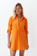 Trendyol Oranžové Mini Tkané 100% Bavlnené Plážové Šaty