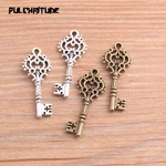 20pcs 12*32mm Two Color Small Hollow Key Charms Pendants Handmade Decoration Vintage For DIY Jewelry Making Findings