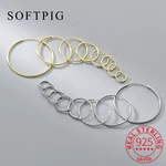 SOFTPIG Real 925 Sterling Silver 1.2/1.5mm Wire Diameter Large Hoop Earrings for Women Trendy Fine Jewelry Geometric Accessories