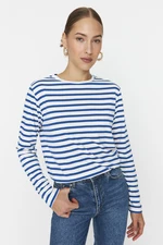 Trendyol Navy Blue Striped Regular/Normal fit Basic Crew Neck Knitted T-Shirt