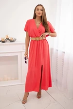 Long dress with decorative belt Pink Neon