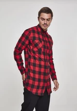 Long plaid flannel shirt with side zip, blk/red