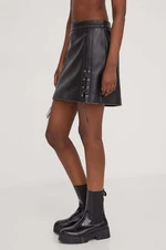 Kožená sukně HUGO černá barva, mini, 50499765