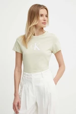 Bavlnené tričko Calvin Klein Jeans dámsky,zelená farba,J20J222343